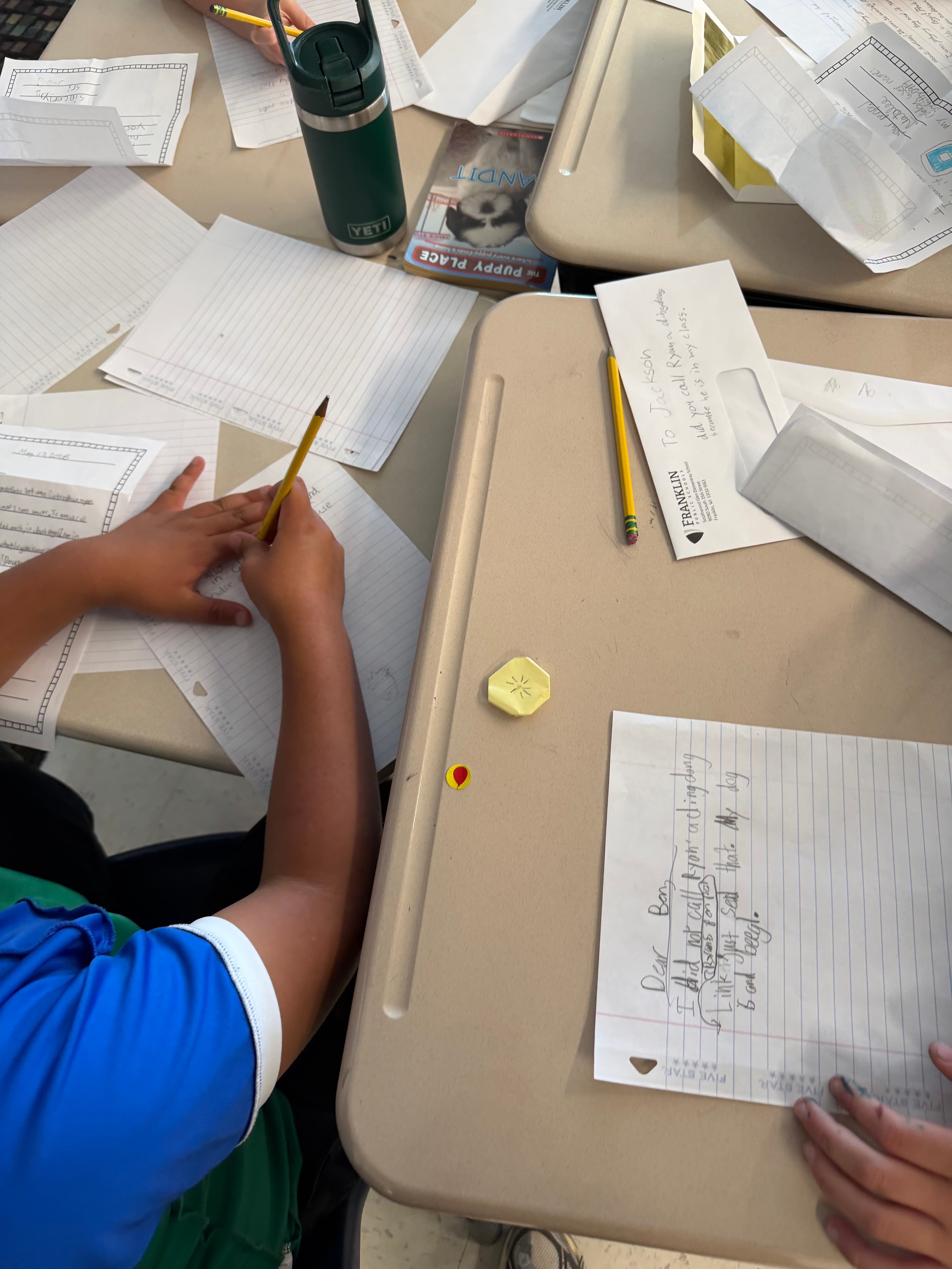 Letters and envelopes on a desk